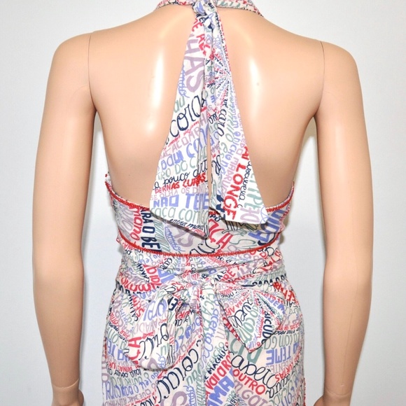 ISABELA CAPETO Portuguese Word Print Beaded Halter Dress - Sz M - Picture 9 of 11